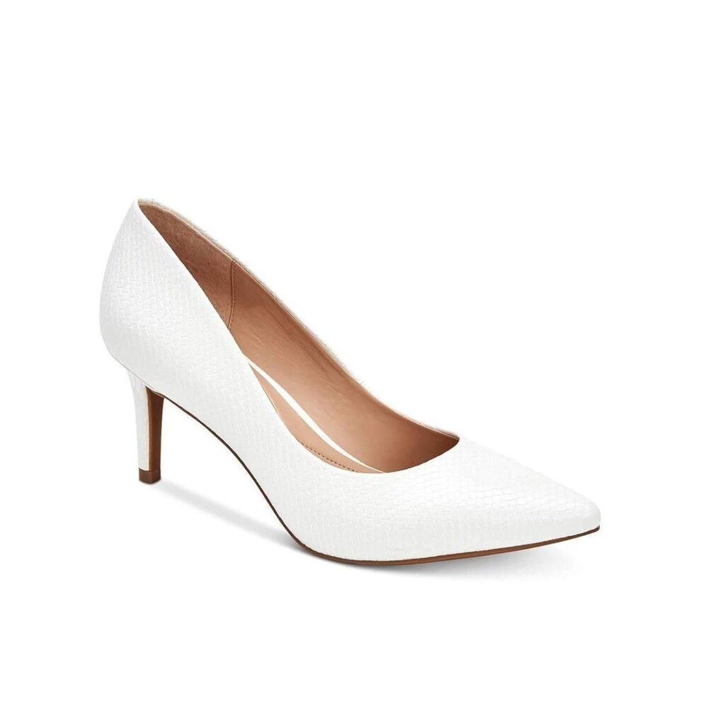 Alfani Womens 9.5 M White Faux Leather Jeules Pointed Toe Pumps Heels DISPLAYNA5